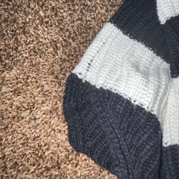 Workshop 100% cotton black white striped mockneck chunky knit sweater Sz S - Picture 4 of 5